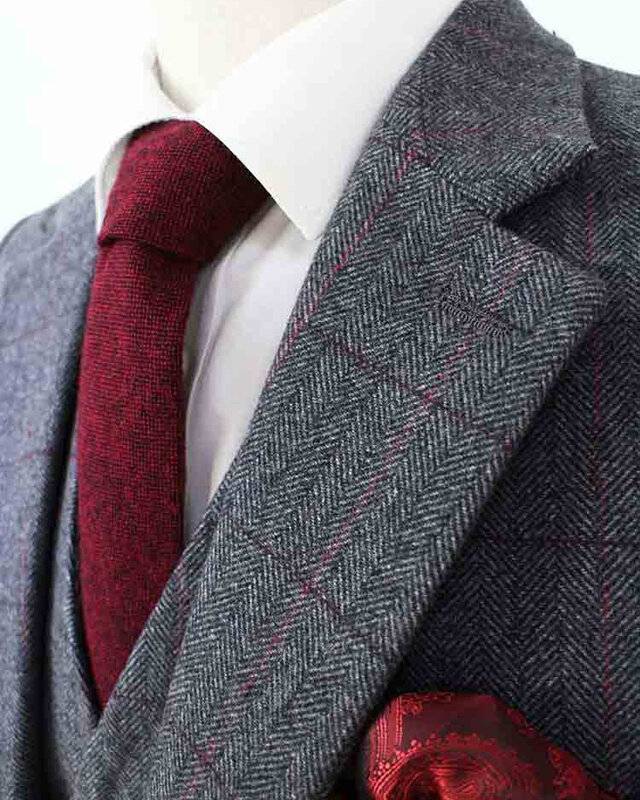 Costume sur mesure pour homme | costume 3 pièces | gris/rouge à carreaux | Aberama Gold | Peaky Blinders