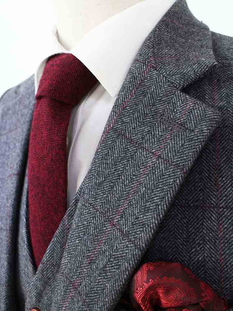 Traje sastre hombre | Traje 3 piezas | A cuadros gris/rojo | Aberama Gold | Peaky Blinders