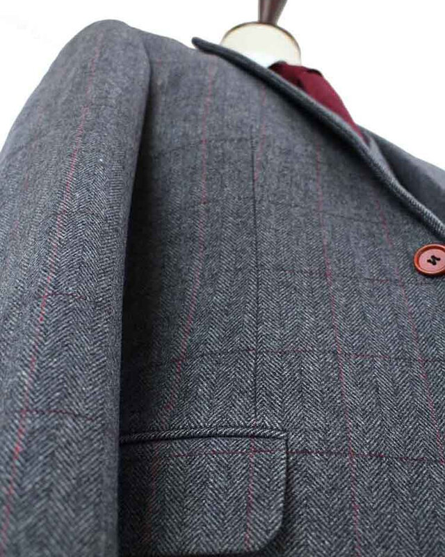 Herren Maßanzug | 3-teiliger Anzug | grau/rot kariert | Aberama Gold | Peaky Blinders