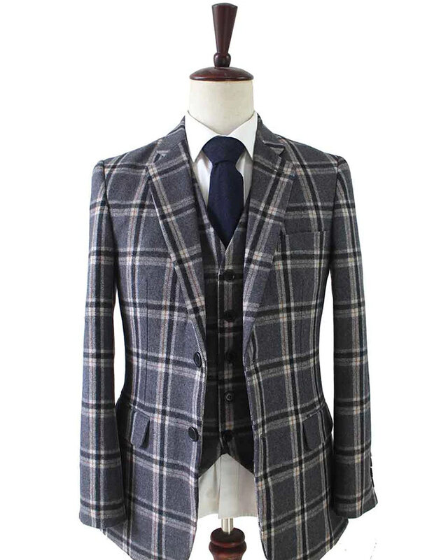 Traje sastre hombre | Traje 3 piezas | gris/crema Windowpane | Jeremiah Jesus | Peaky Blinders