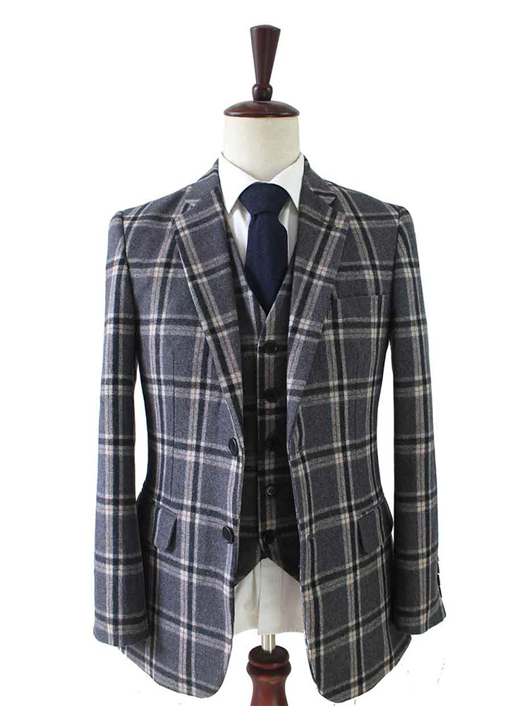 Traje sastre hombre | Traje 3 piezas | gris/crema Windowpane | Jeremiah Jesus | Peaky Blinders