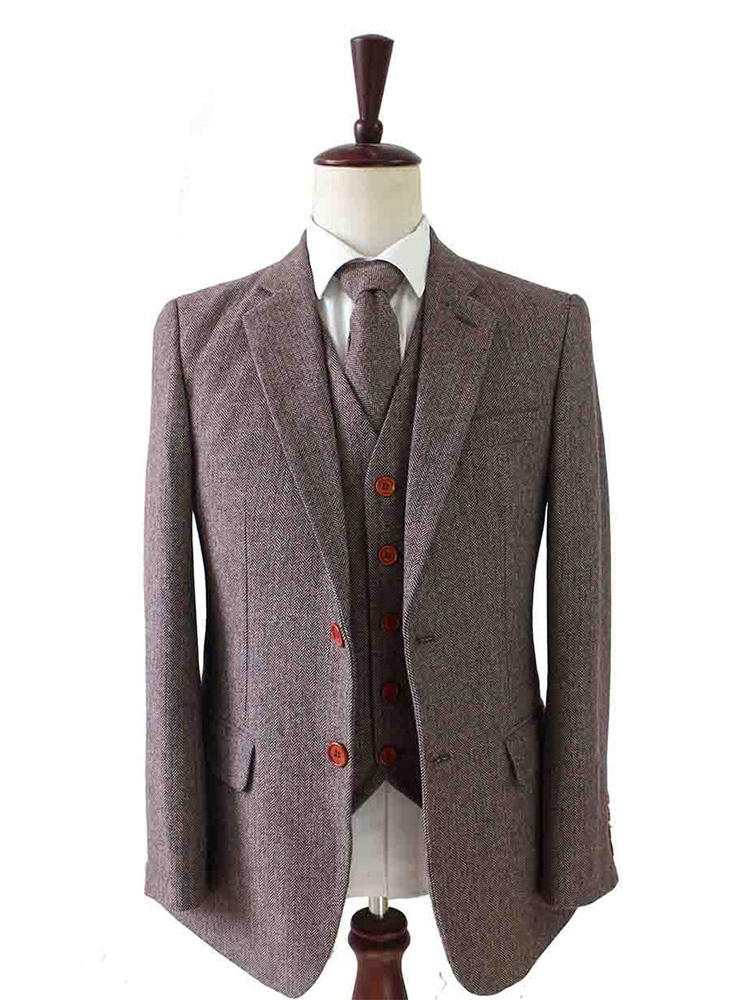 Costume sur mesure pour homme | Costume 3 pièces | Chevrons marrons | Jeremiah Jesus | Peaky Blinders