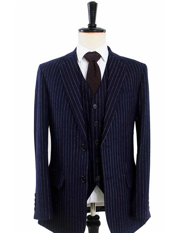 3-teiliger Tweed-Anzug Classic Navy Chalk Stripe