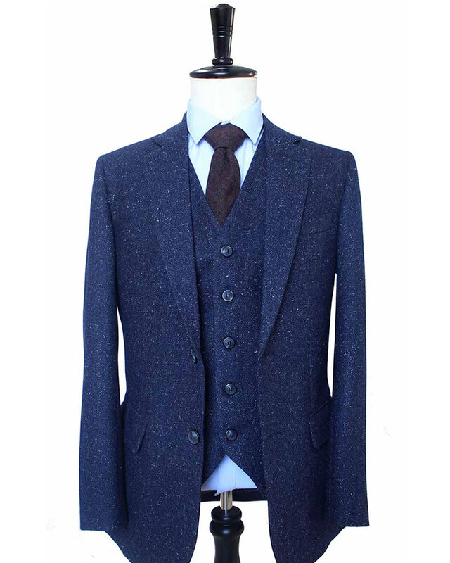 3-teiliger Tweed-Anzug Classic Navy Gesprenkelt