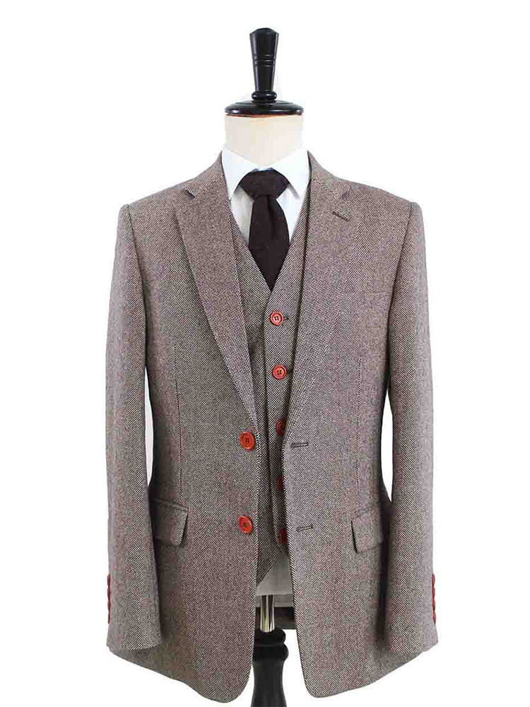 Traje de 3 piezas de tweed clásico marrón claro de tweed Maíz de cebada