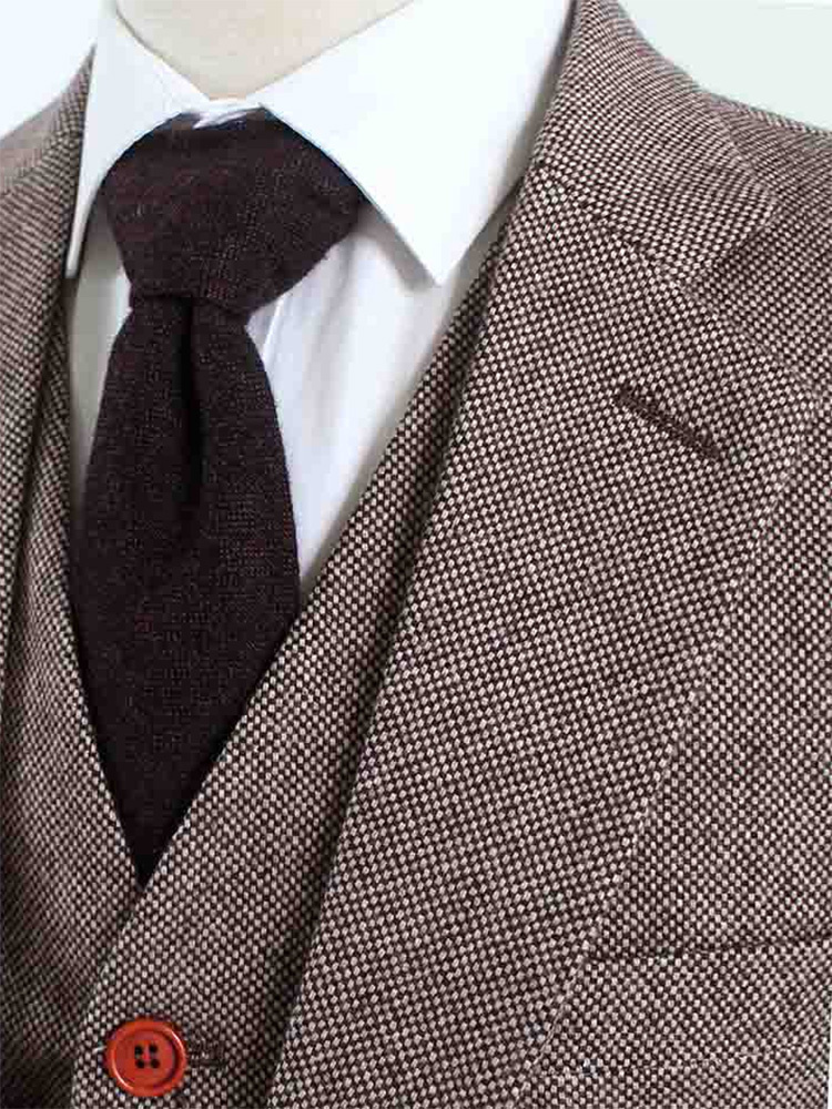 Traje de 3 piezas de tweed clásico marrón claro de tweed Maíz de cebada