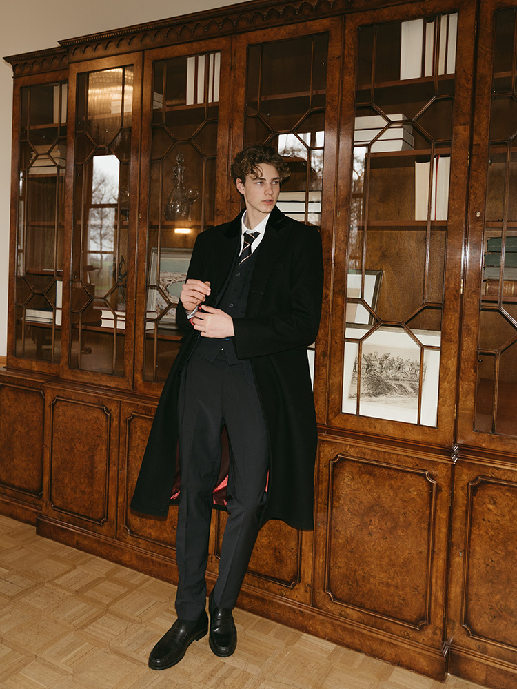 Abrigo largo de lana | Negro/Rojo | Hombre | Estilo Vintage de los Años 1920