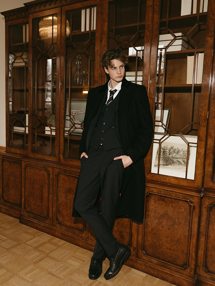 Abrigo largo de lana | Negro/Rojo | Hombre | Estilo Vintage de los Años 1920