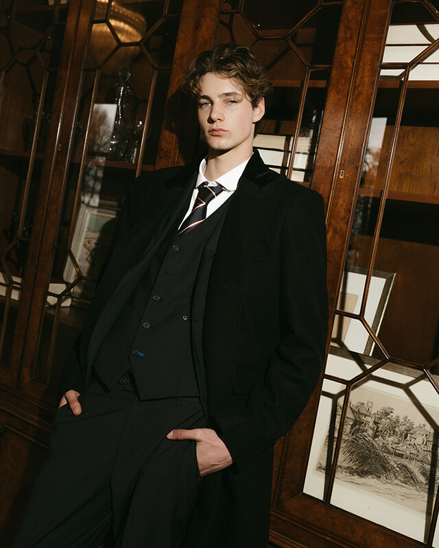 Langer Wollmantel | Schwarz/Rot | Herren | Vintage 1920er Jahre Stil