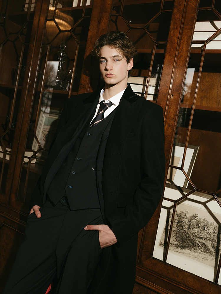 Manteau long en laine | Noir/Rouge | Homme | Style Vintage des Années 1920