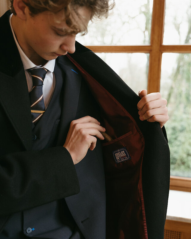 Langer Wollmantel | Schwarz/Rot | Herren | Vintage 1920er Jahre Stil