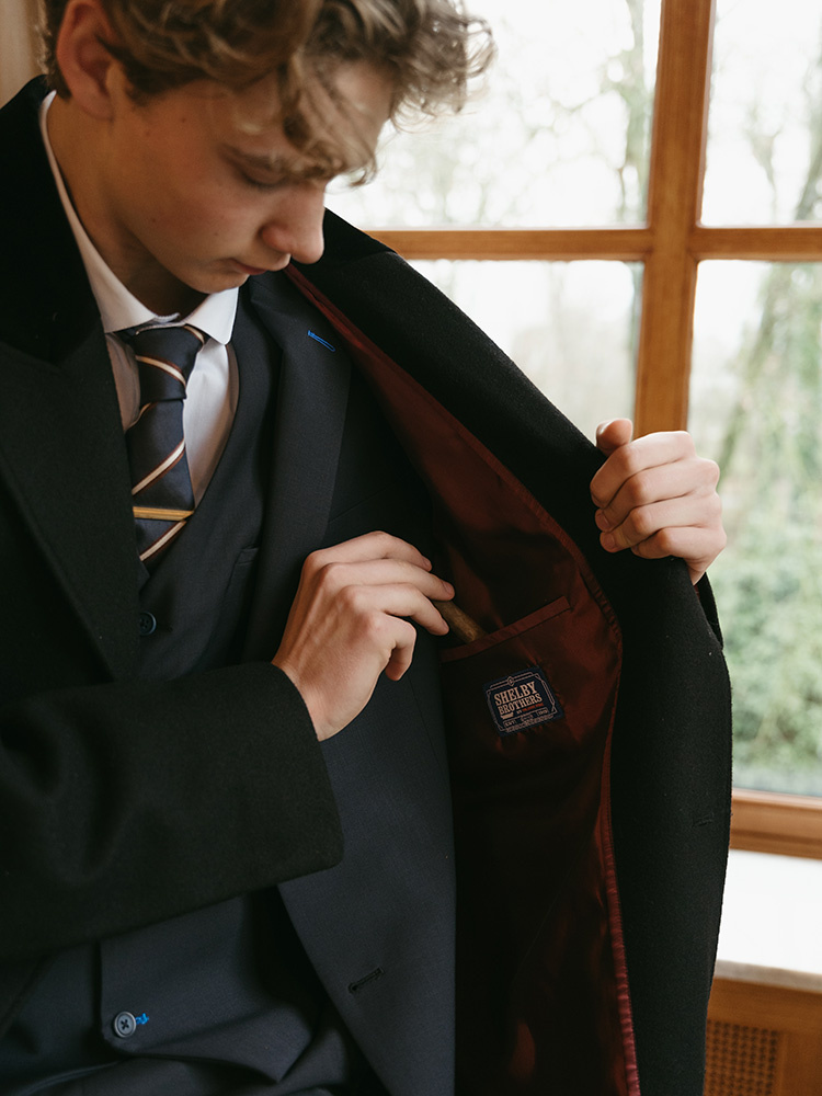 Manteau long en laine | Noir/Rouge | Homme | Style Vintage des Années 1920