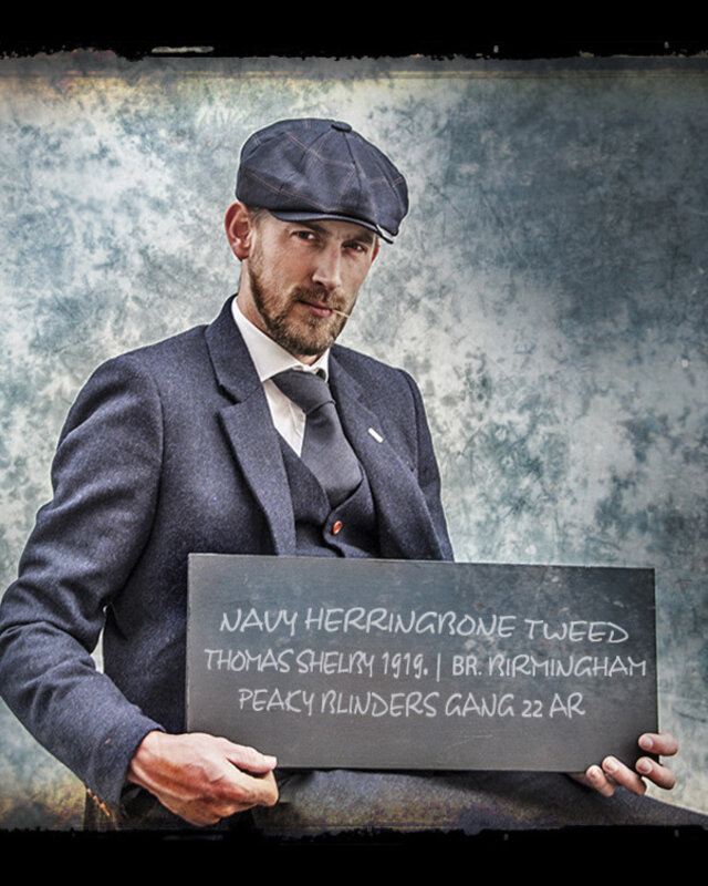 Maatpak voor heren | 3-delig pak | marineblauw visgraat | thomas shelby | peaky blinders