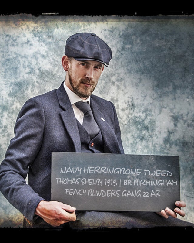 Men's tailored suit | 3-piece suit | navy blue herringbone | thomas shelby | peaky blinders