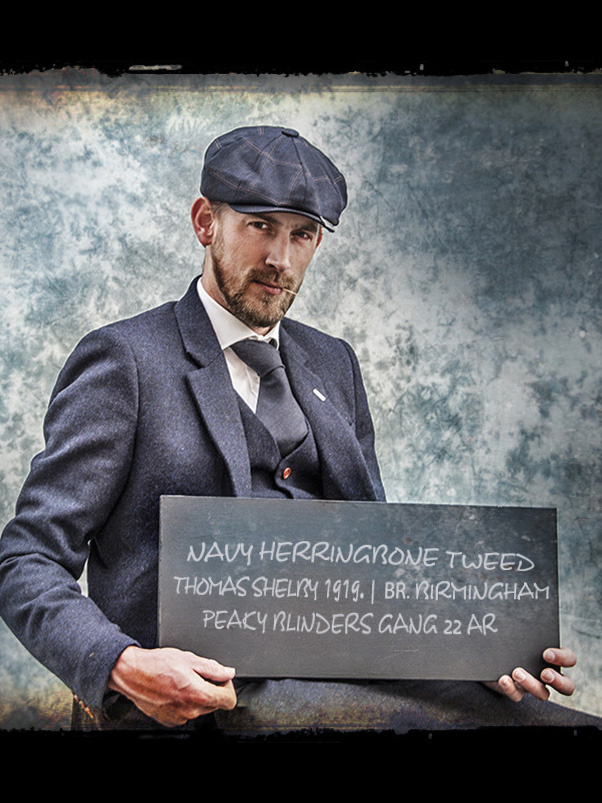 Men's tailored suit | 3-piece suit | navy blue herringbone | thomas shelby | peaky blinders