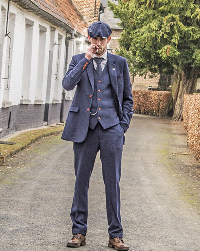 Men's tailored suit | 3-piece suit | navy blue herringbone | thomas shelby | peaky blinders