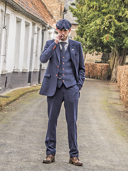 Maatpak voor heren | 3-delig pak | marineblauw visgraat | thomas shelby | peaky blinders