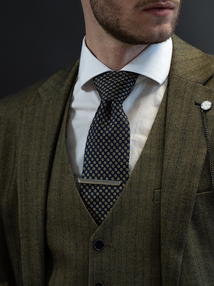 Sir Redman Seidenkrawatte | blau/gelb/weiß | Elegante Krawatte für Männer