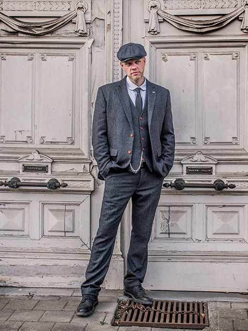 Men's tailored suit | 3-piece suit | dark grey herringbone | Thomas Shelby | Peaky Blinders