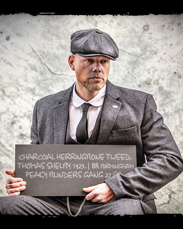 Men's tailored suit | 3-piece suit | dark grey herringbone | Thomas Shelby | Peaky Blinders