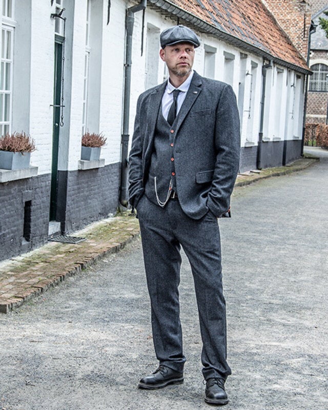 Men's tailored suit | 3-piece suit | dark grey herringbone | Thomas Shelby | Peaky Blinders