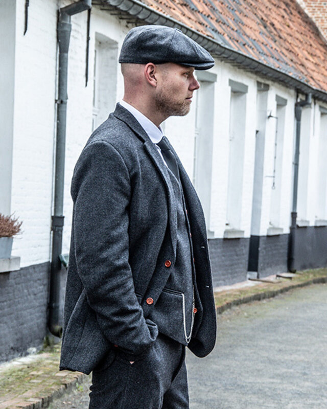 Men's tailored suit | 3-piece suit | dark grey herringbone | Thomas Shelby | Peaky Blinders