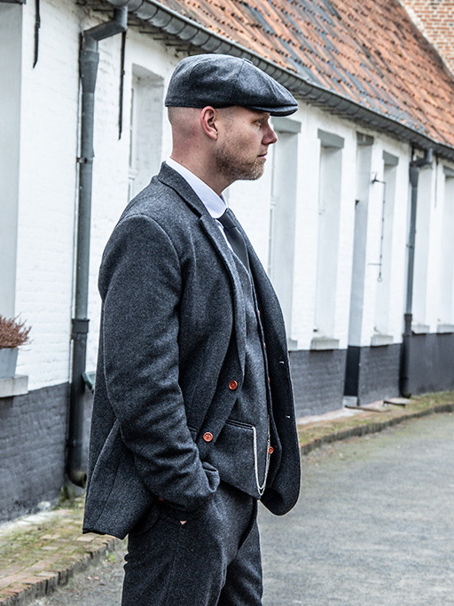 Herren Maßanzug | 3-teiliger Anzug | dunkelgrauer Fischgrätenanzug | Thomas Shelby | Peaky Blinders