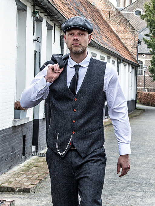 Men's tailored suit | 3-piece suit | dark grey herringbone | Thomas Shelby | Peaky Blinders