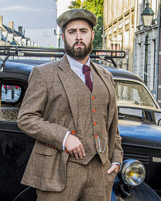 Traje Tweed Marrón Espiga Sobrecuadro