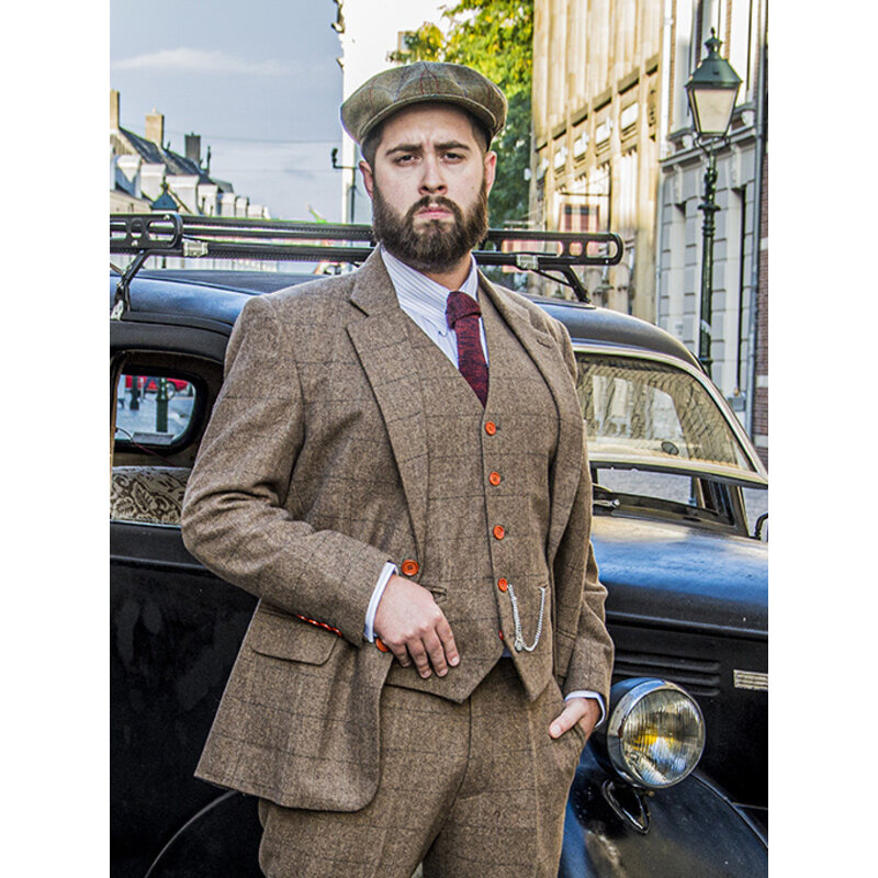 Traje sastre hombre | Traje 3 piezas | Espiga marrón | Danny Whizz-Bang | Peaky Blinders