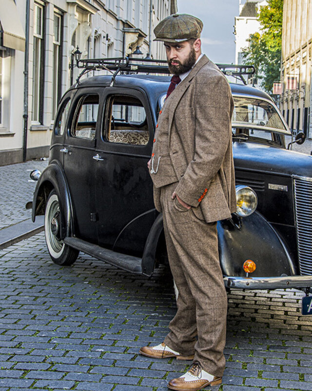 Maatpak voor heren | 3-delig pak | bruin visgraat | Danny Whizz-Bang | Peaky Blinders