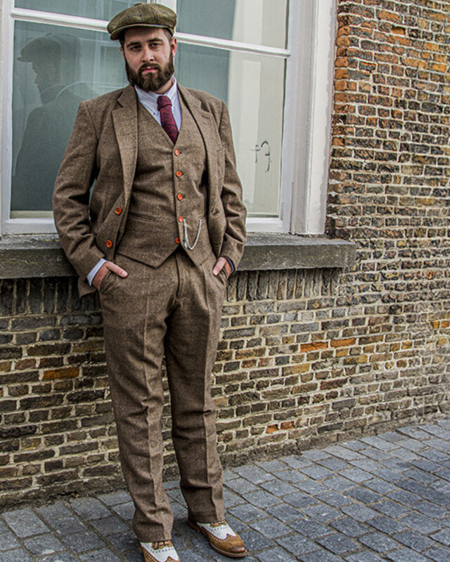 Maatpak voor heren | 3-delig pak | bruin visgraat | Danny Whizz-Bang | Peaky Blinders