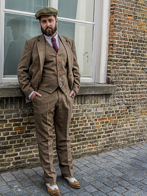 Maatpak voor heren | 3-delig pak | bruin visgraat | Danny Whizz-Bang | Peaky Blinders