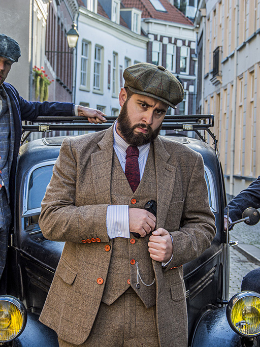 Traje sastre hombre | Traje 3 piezas | Espiga marrón | Danny Whizz-Bang | Peaky Blinders