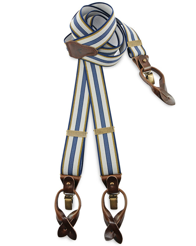 Sir Redman Hosenträger und Fliege Kombi-Paket | Blau / Gelb / Hellgrau | Traditionelle Hosenträger für Männer
