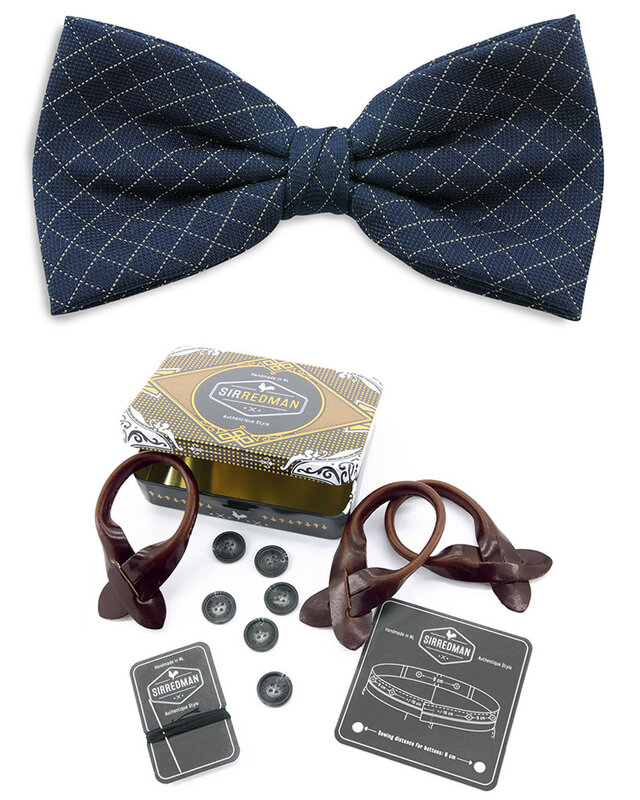 Sir Redman Paquete combinado de tirantes y pajarita | Azul / amarillo / gris claro | Tirantes tradicionales para hombre