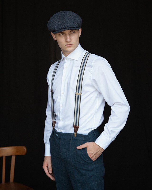 Sir Redman Braces and bow tie combo pack | Blue / yellow / light grey | Traditional braces for men