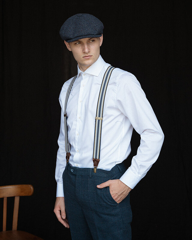 Sir Redman Ensemble de bretelles et nœud papillon | Bleu / jaune / gris clair | Bretelles traditionnelles pour hommes