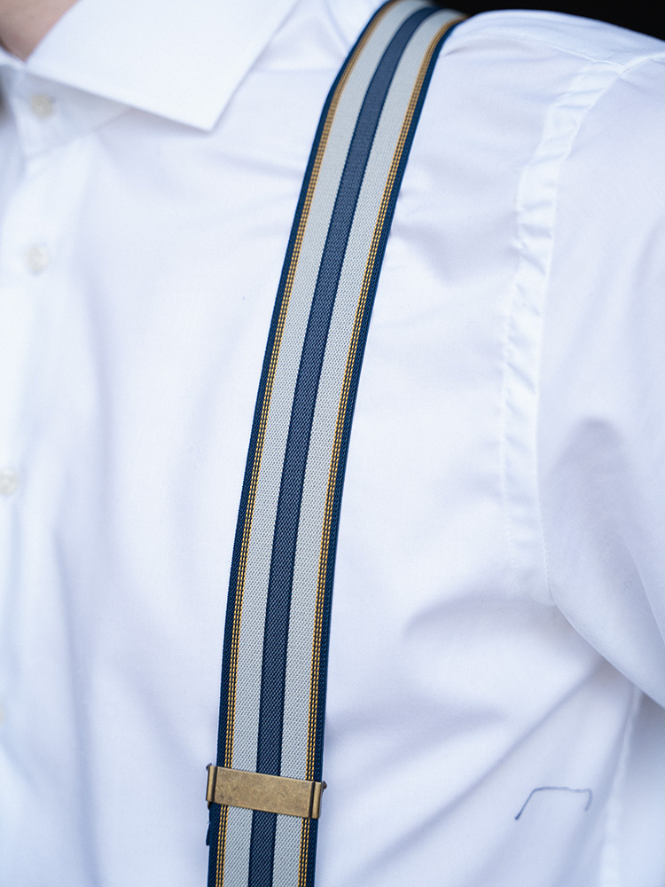 Sir Redman Paquete combinado de tirantes y pajarita | Azul / amarillo / gris claro | Tirantes tradicionales para hombre