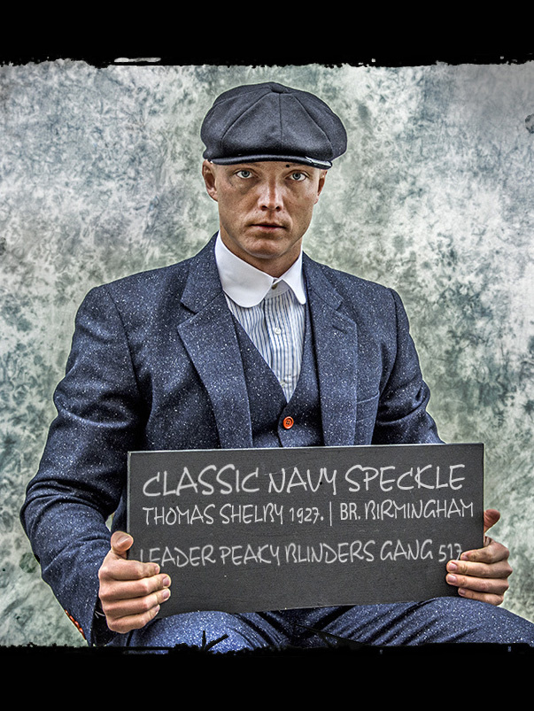 3-delig Tweed pak Klassiek Navy gekleurd gespikkeld