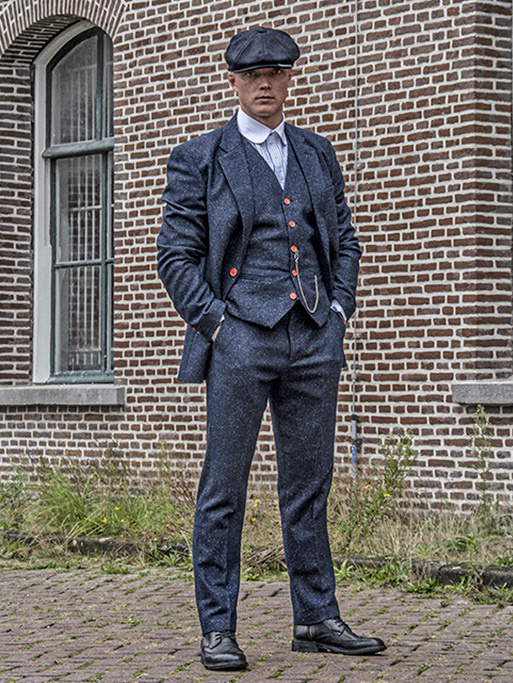 Traje de tweed de 3 piezas Clásico Azul Marino Moteado