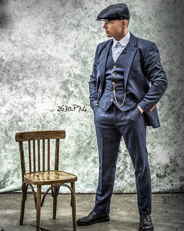 3-delig Tweed pak Klassiek Navy gekleurd gespikkeld