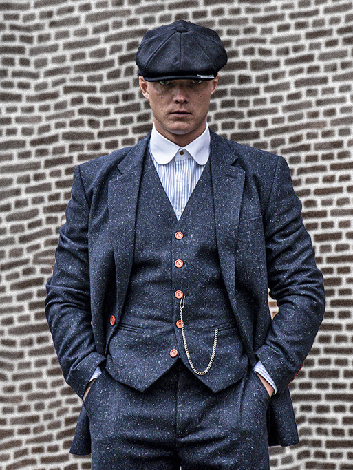 3-delig Tweed pak Klassiek Navy gekleurd gespikkeld