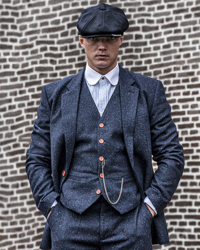 3-delig Tweed pak Klassiek Navy gekleurd gespikkeld