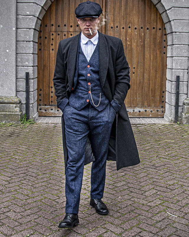 3-delig Tweed pak Klassiek Navy gekleurd gespikkeld