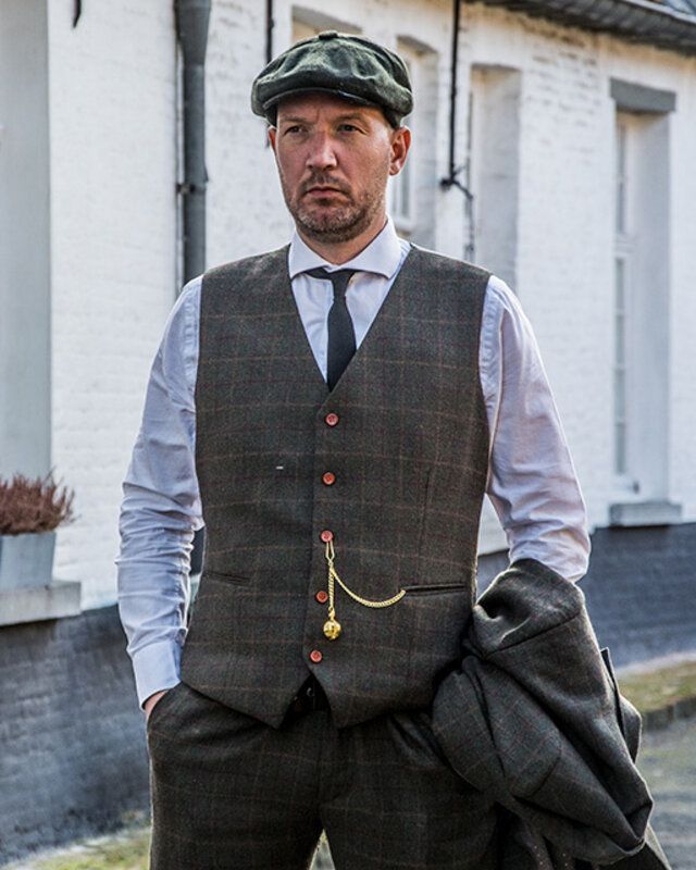 Traje sastre hombre | Traje 3 piezas | Tattersall verde oscuro | Aberama Gold | peaky blinders