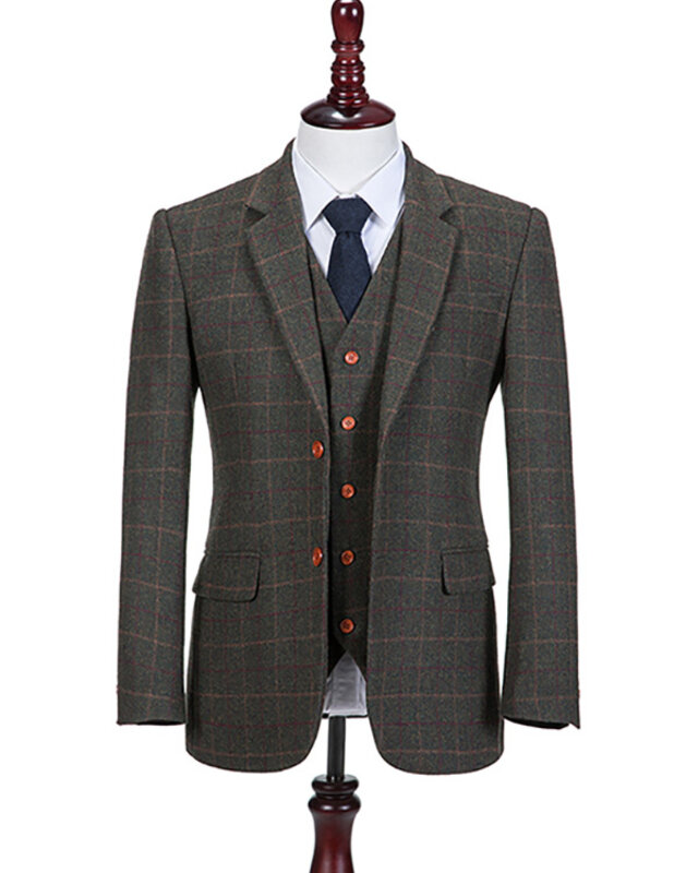 Men's tailored suit | 3-piece suit | dark green Tattersall | Aberama Gold | peaky blinders