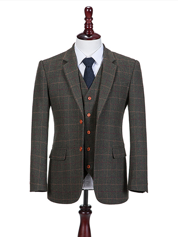 Maatpak voor heren | 3-delig pak | donkergroen Tattersall | Aberama Gold | peaky blinders