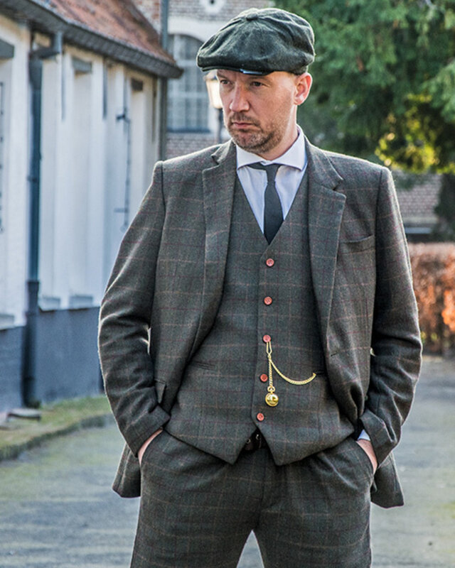Maatpak voor heren | 3-delig pak | donkergroen Tattersall | Aberama Gold | peaky blinders
