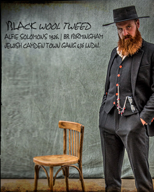 Herren Maßanzug | 3-teiliger Anzug | schwarzer Tweed | Alfie Solomons | Peaky Blinders